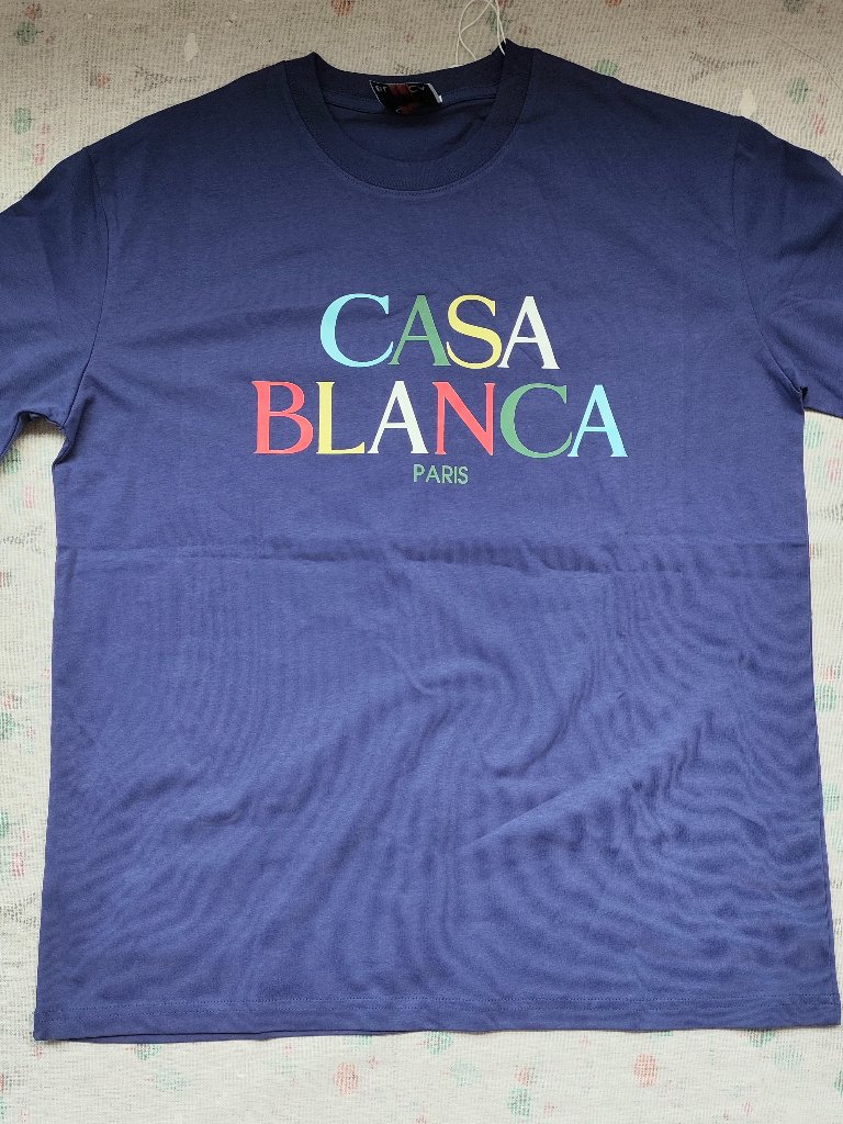 Casablanca Navy Blue Color-Blocked Letter T-Shirt